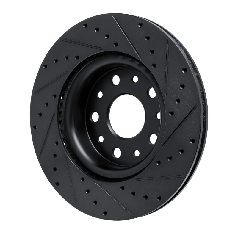 Jeep Wrangler Brake Rotor (1) - Front Left - R1 Concepts - Drilled & Slotted - Black - `18-`25